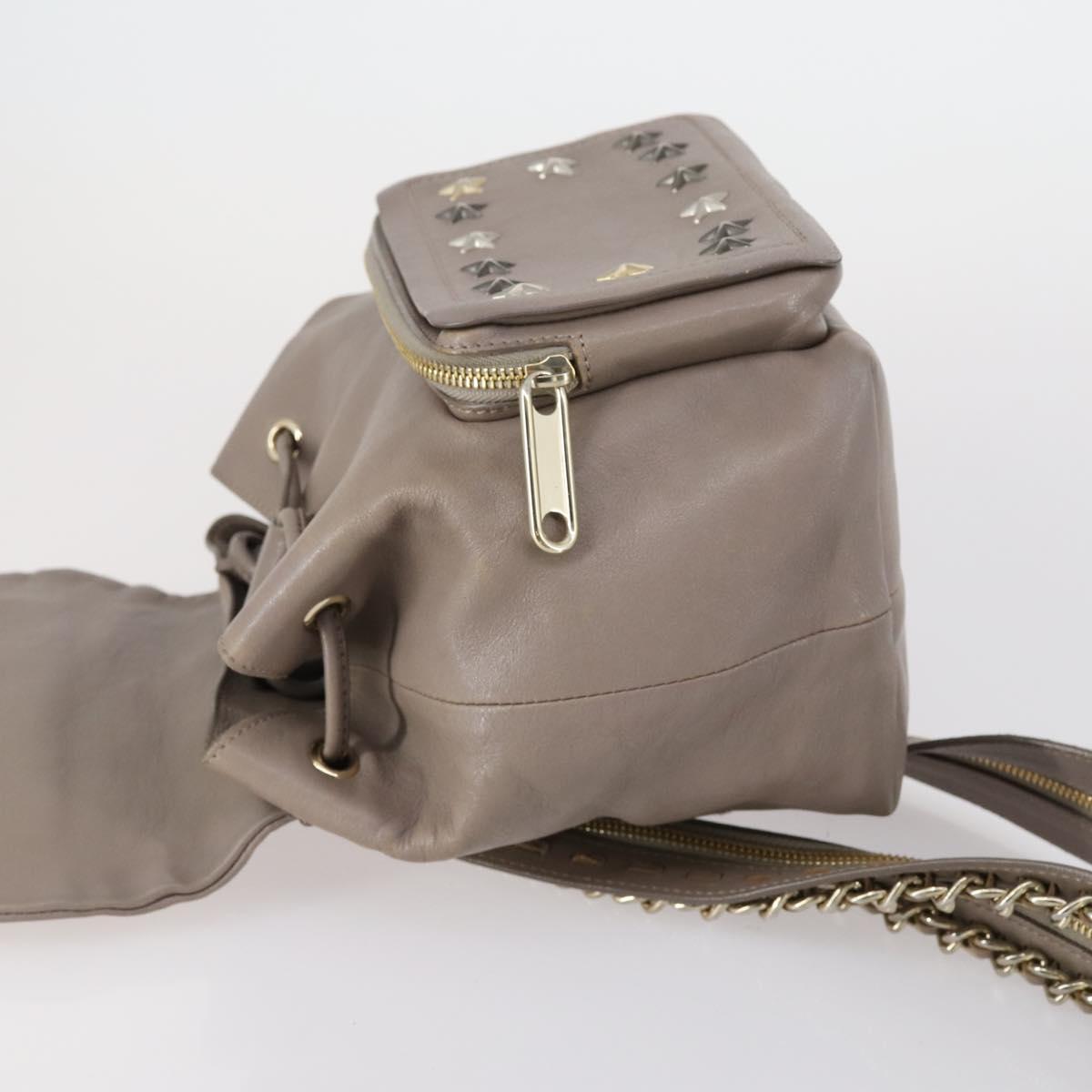 Jimmy Choo Studs Backpack Leather Beige Gold Auth BA7708