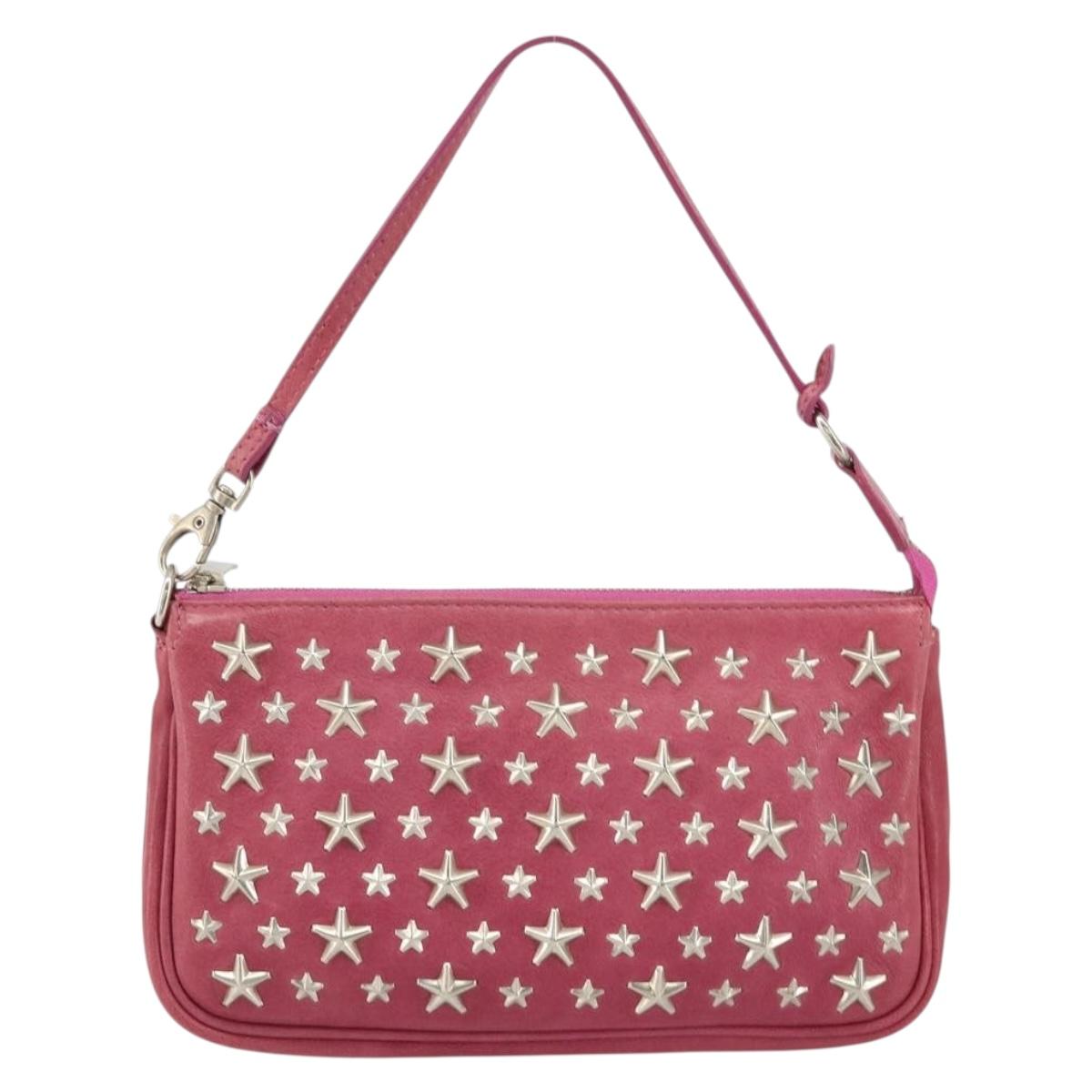 Jimmy Choo Studs Accessory Pouch Leather Pink Auth BA7709