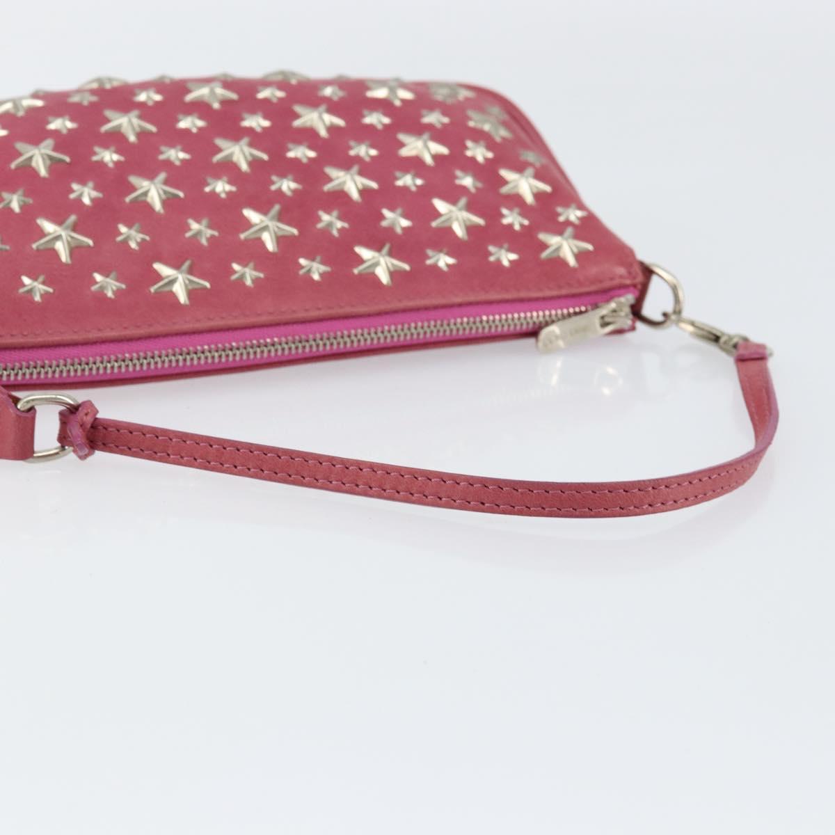 Jimmy Choo Studs Accessory Pouch Leather Pink Auth BA7709