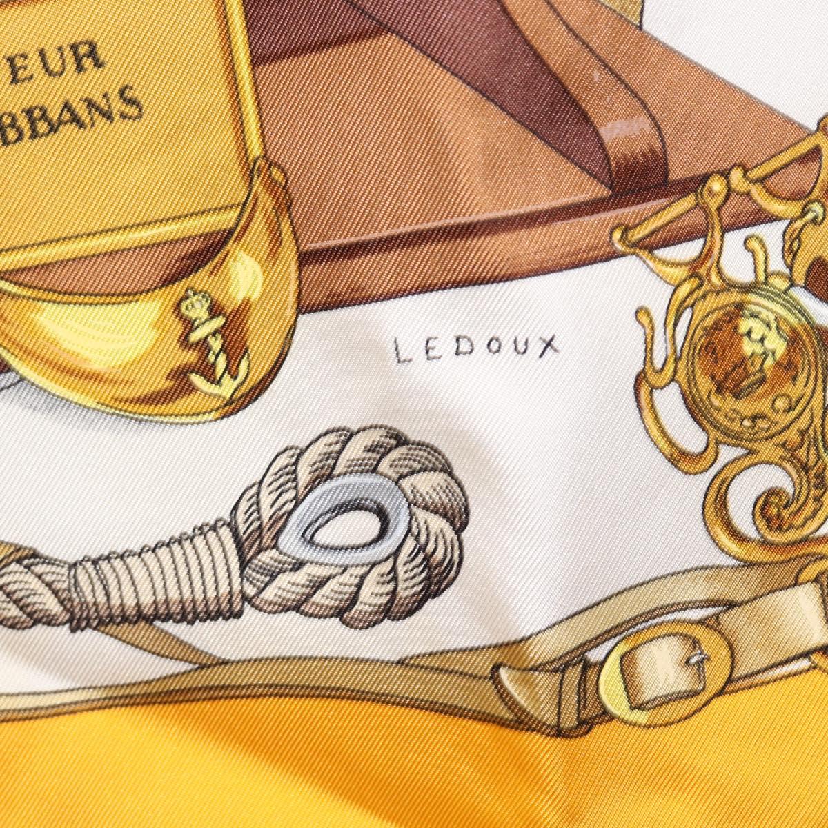 HERMES Carre 90 Scarf Silk ""MUSEE"" Yellow Auth BA7733