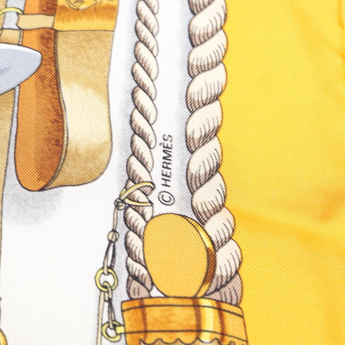 HERMES Carre 90 Scarf Silk ""MUSEE"" Yellow Auth BA7733