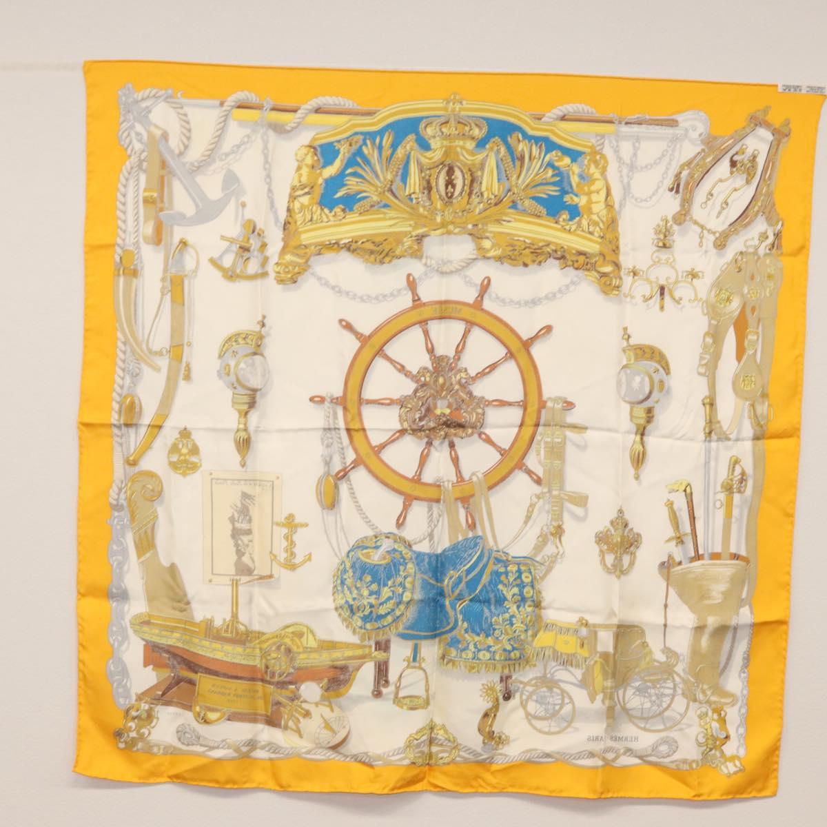 HERMES Carre 90 Scarf Silk ""MUSEE"" Yellow Auth BA7733