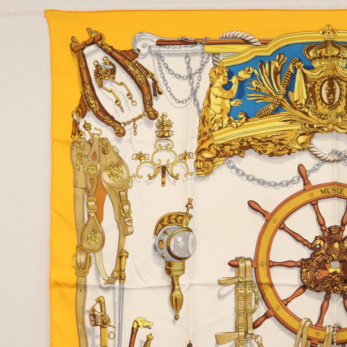 HERMES Carre 90 Scarf Silk ""MUSEE"" Yellow Auth BA7733