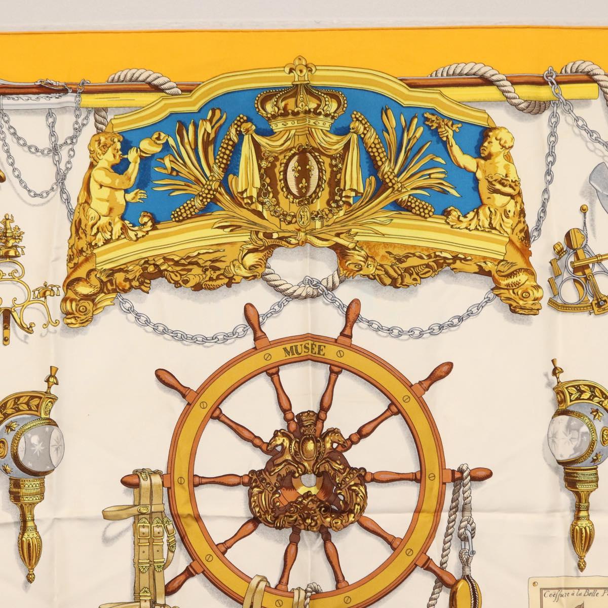 HERMES Carre 90 Scarf Silk ""MUSEE"" Yellow Auth BA7733