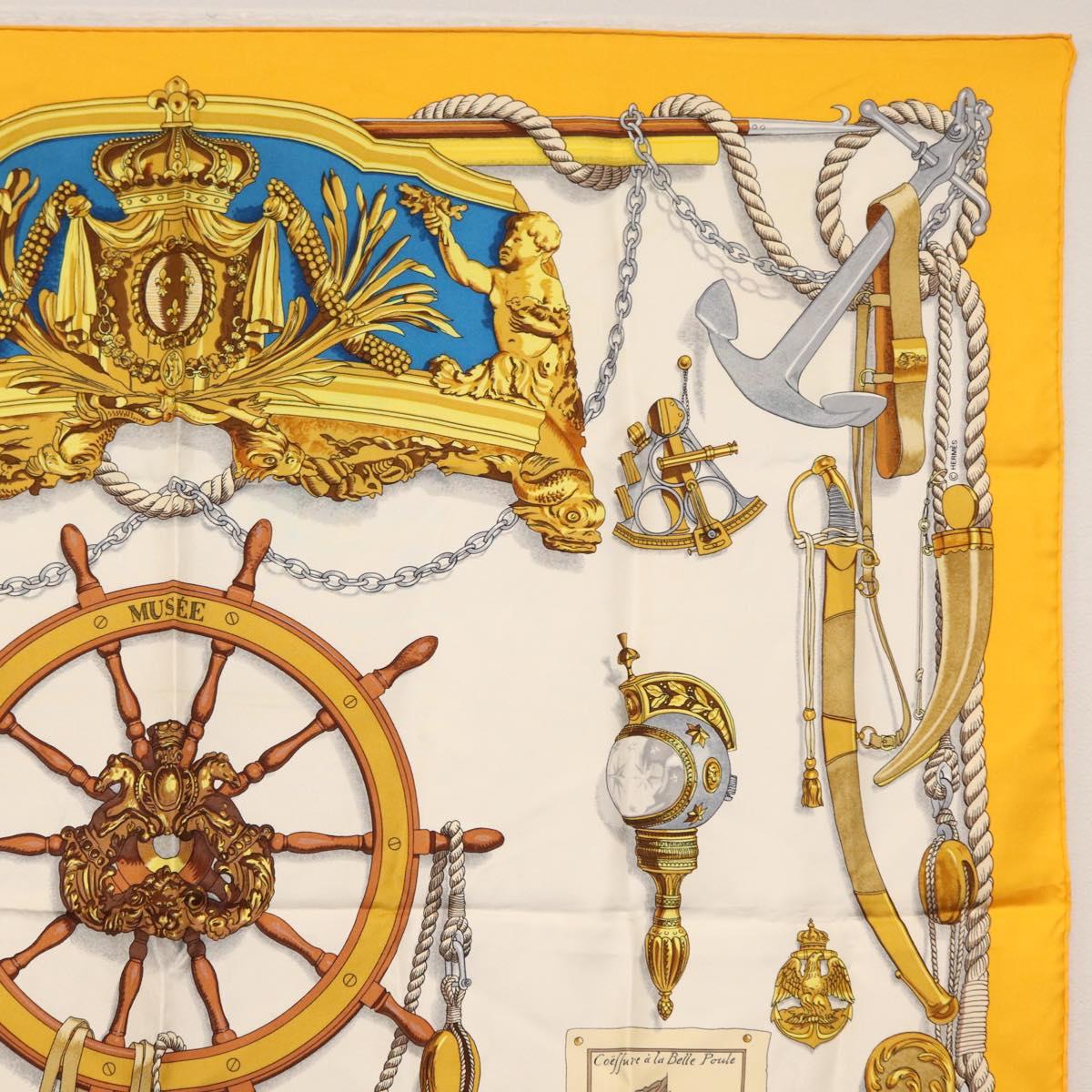 HERMES Carre 90 Scarf Silk ""MUSEE"" Yellow Auth BA7733