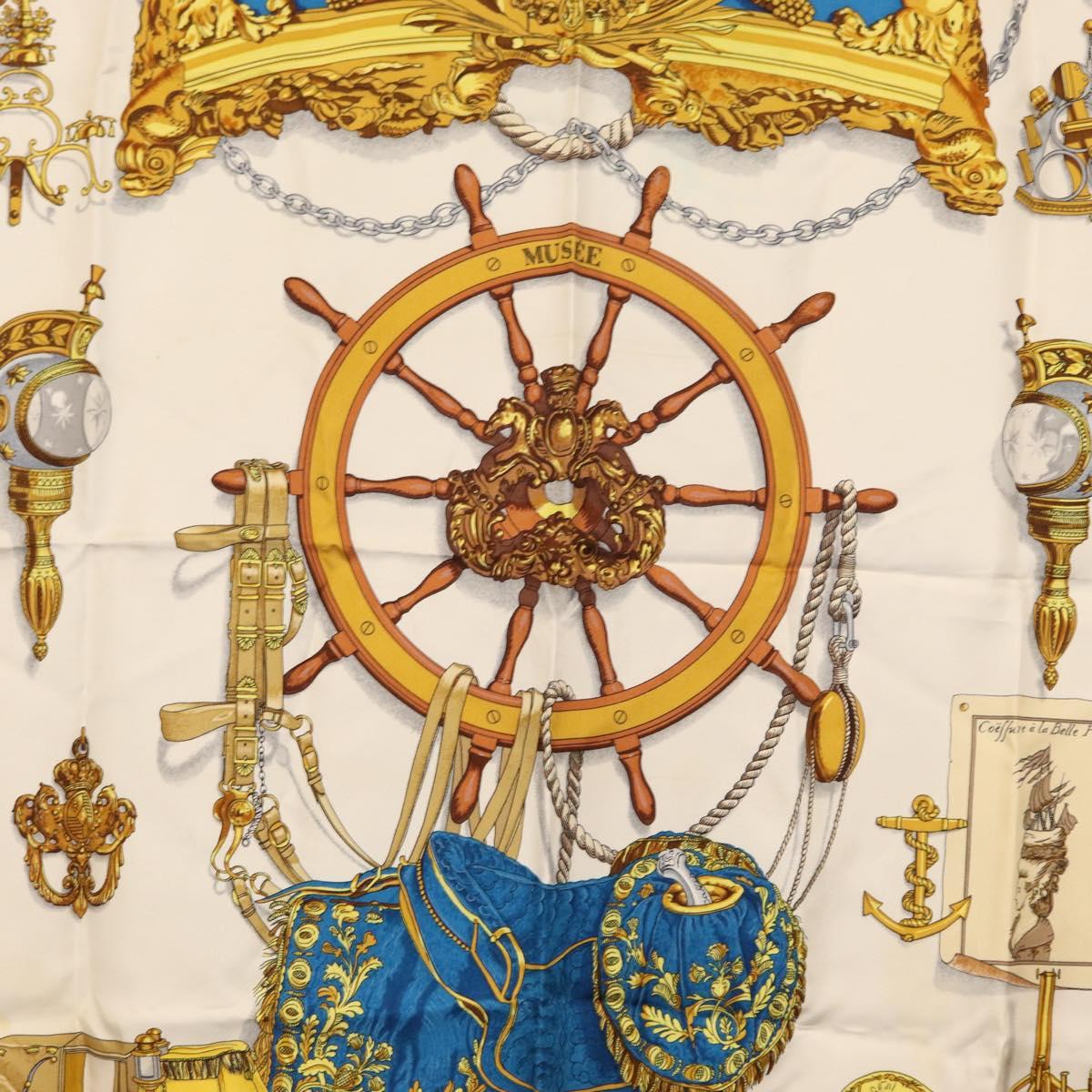 HERMES Carre 90 Scarf Silk ""MUSEE"" Yellow Auth BA7733