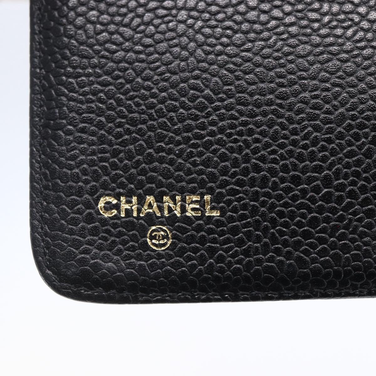 CHANEL Agenda Day Planner Cover Caviar Skin Black Gold CC Auth BA7735