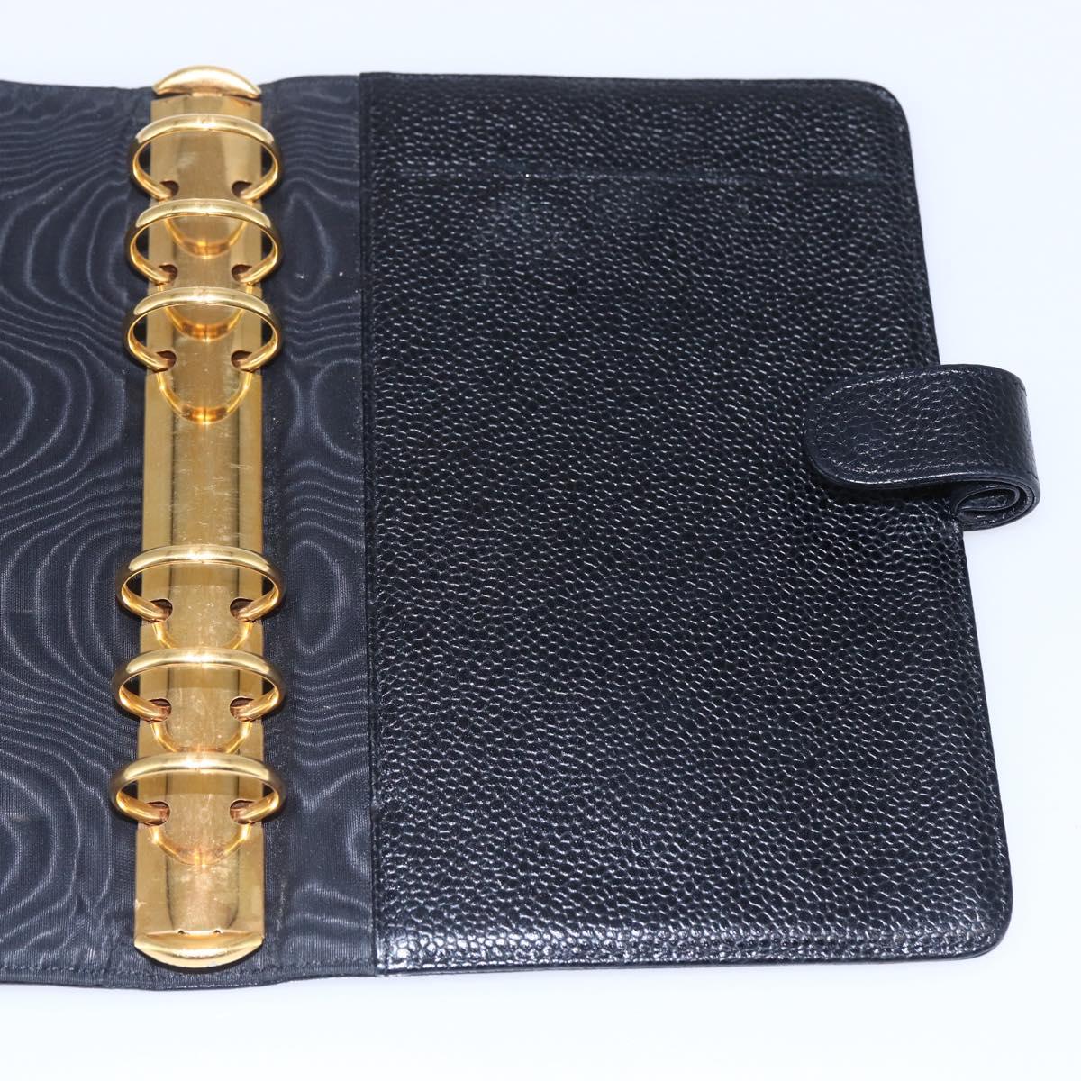 CHANEL Agenda Day Planner Cover Caviar Skin Black Gold CC Auth BA7735