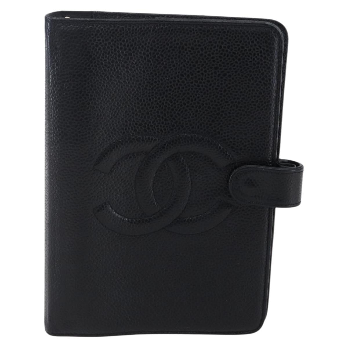 CHANEL Agenda Day Planner Cover Caviar Skin Black Gold CC Auth BA7735
