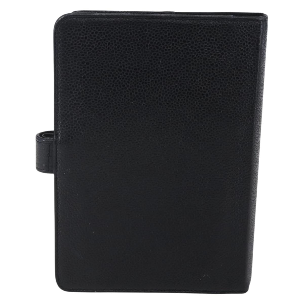 CHANEL Agenda Day Planner Cover Caviar Skin Black Gold CC Auth BA7735