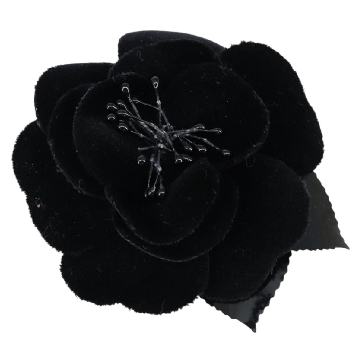 CHANEL Brooch Velor Black CC Auth BA7736