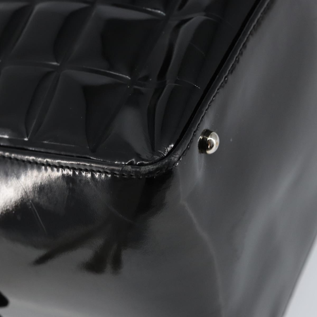 CHANEL Choco Bar Hand Bag Enamel Black Silver CC Auth BA7748