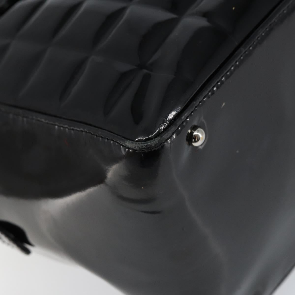 CHANEL Choco Bar Hand Bag Enamel Black Silver CC Auth BA7748