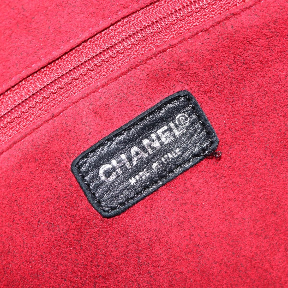 CHANEL Choco Bar Hand Bag Enamel Black Silver CC Auth BA7748