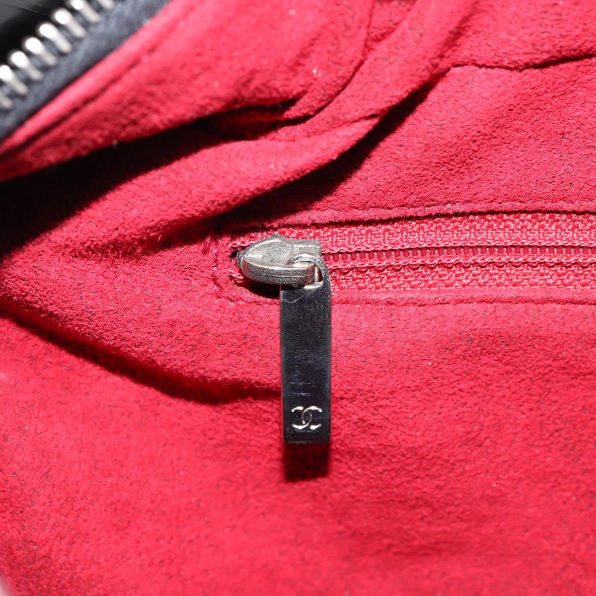 CHANEL Choco Bar Hand Bag Enamel Black Silver CC Auth BA7748