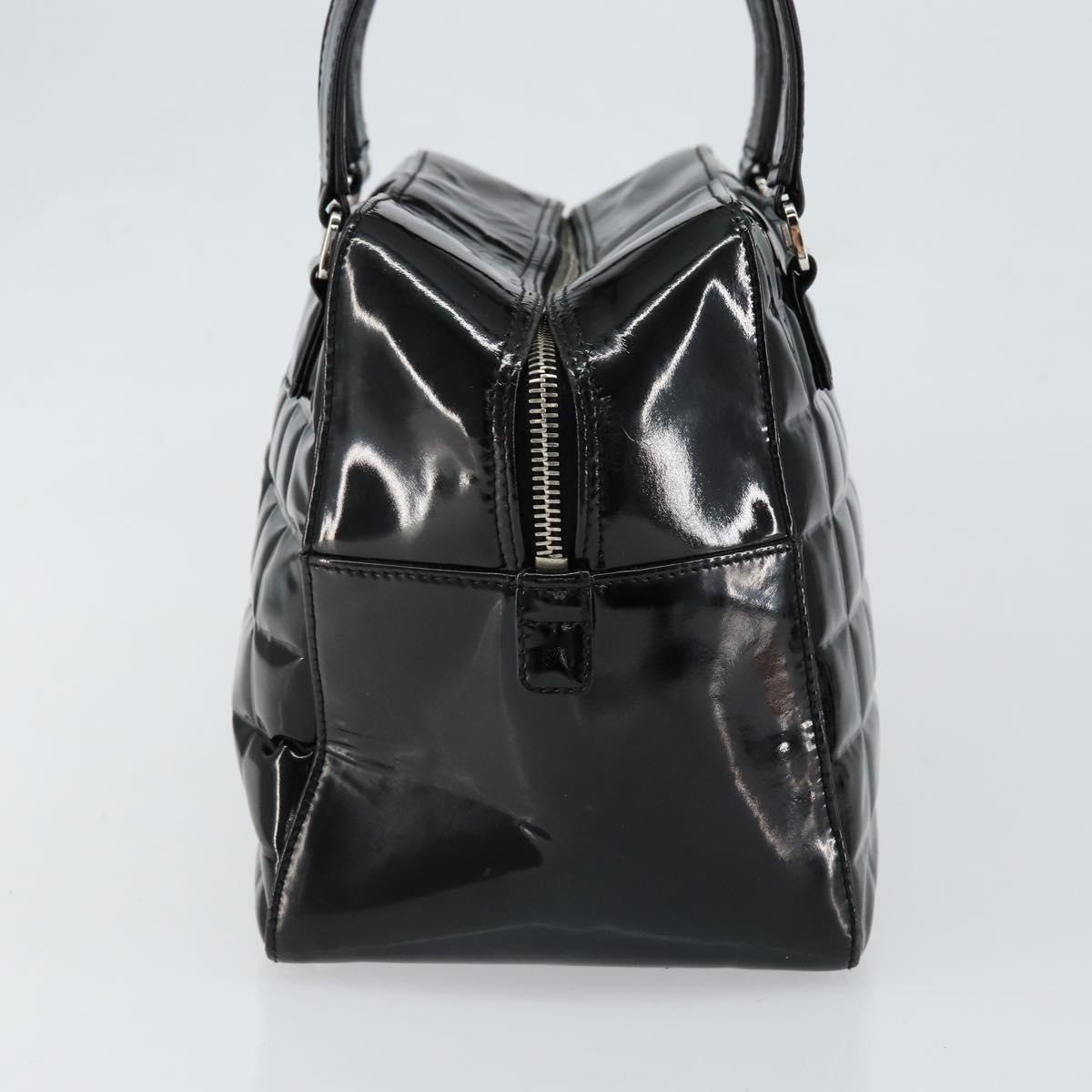 CHANEL Choco Bar Hand Bag Enamel Black Silver CC Auth BA7748