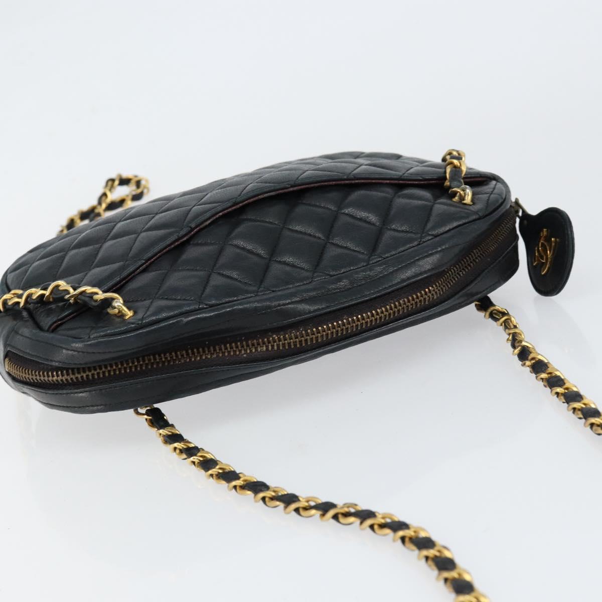 CHANEL Matelasse Chain Shoulder Bag Lamb Skin Navy Gold CC Auth BA7749