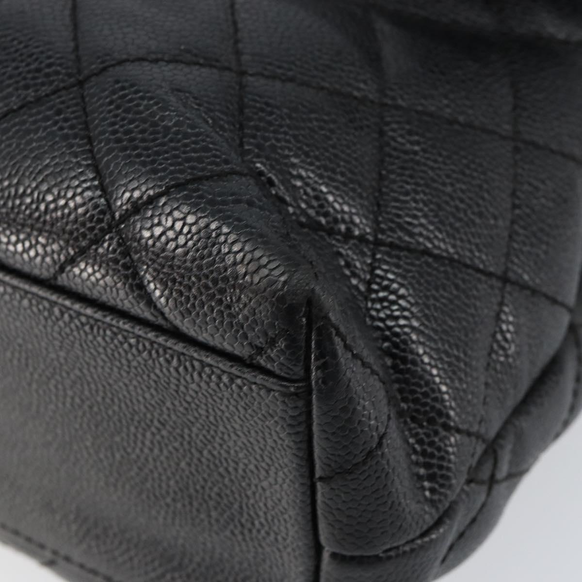 CHANEL Hand Bag Caviar Skin Black Gold CC Auth BA7750