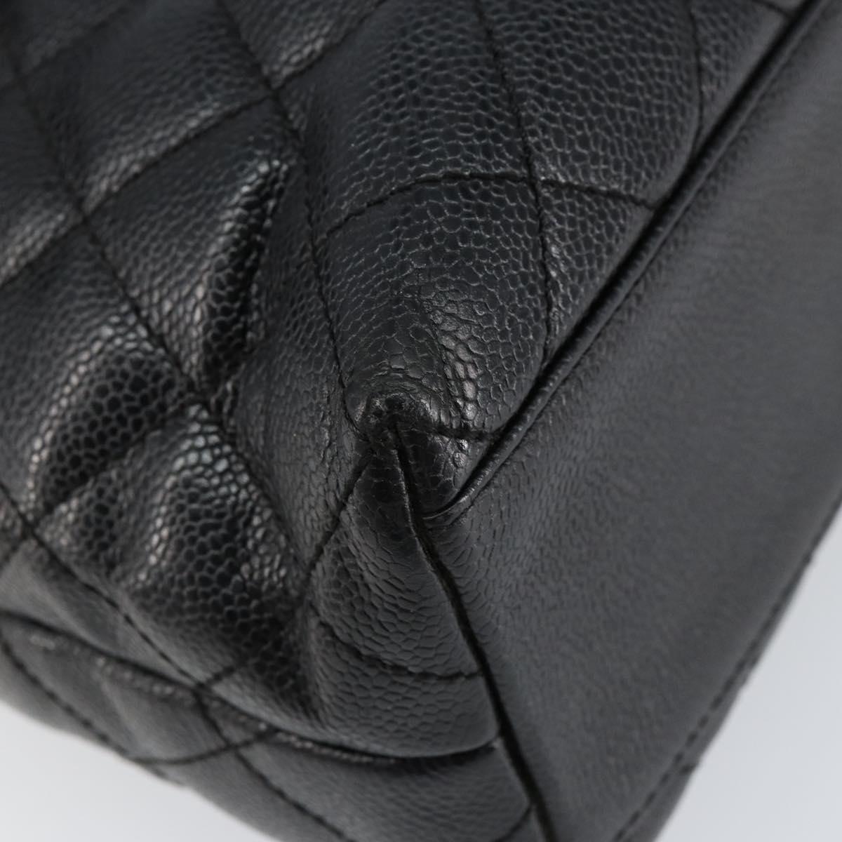 CHANEL Hand Bag Caviar Skin Black Gold CC Auth BA7750