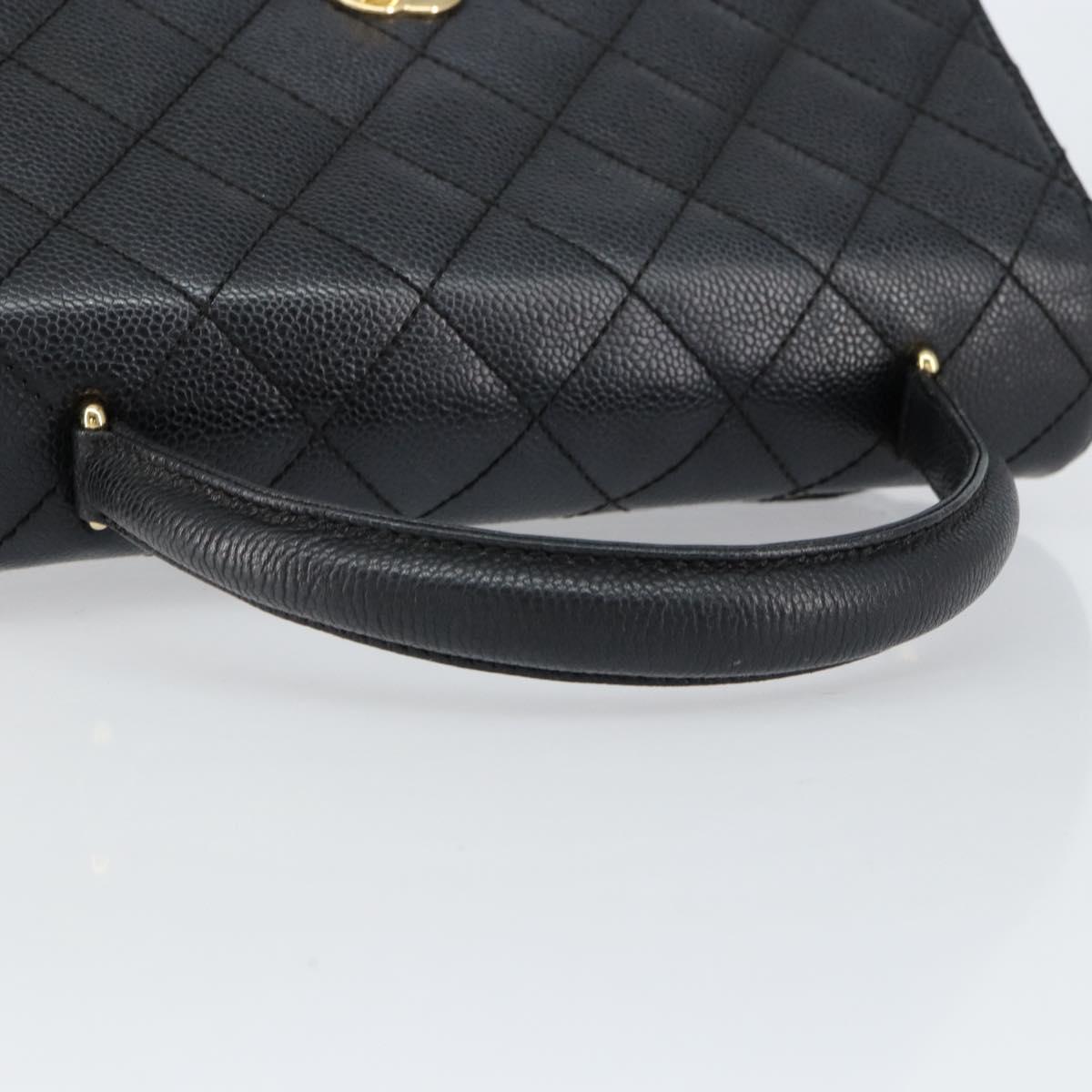 CHANEL Hand Bag Caviar Skin Black Gold CC Auth BA7750
