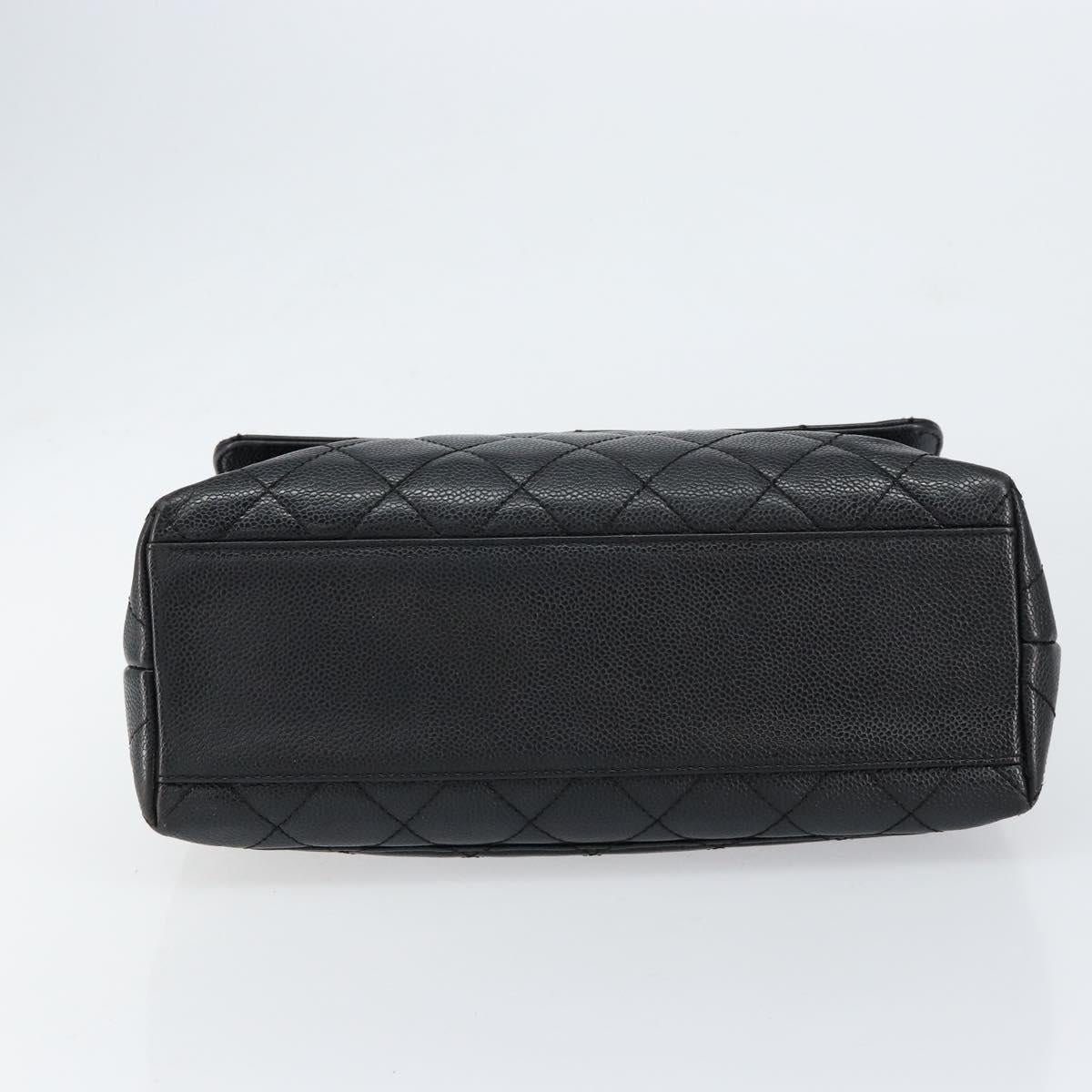 CHANEL Hand Bag Caviar Skin Black Gold CC Auth BA7750