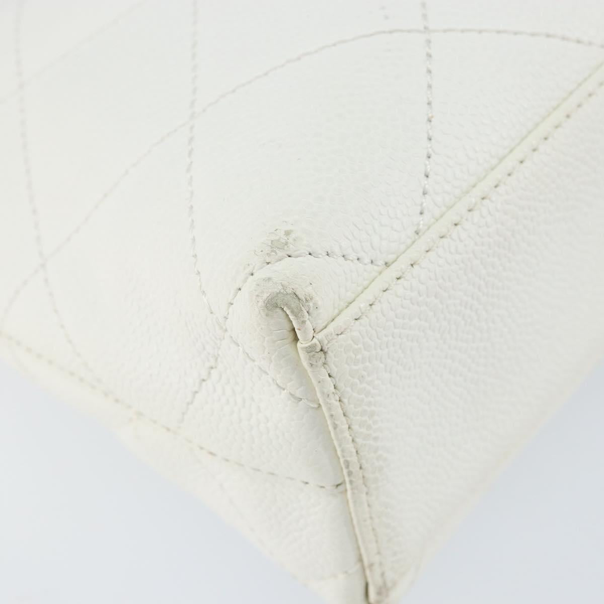 CHANEL Tote Bag Caviar Skin White Gold CC Auth BA7751
