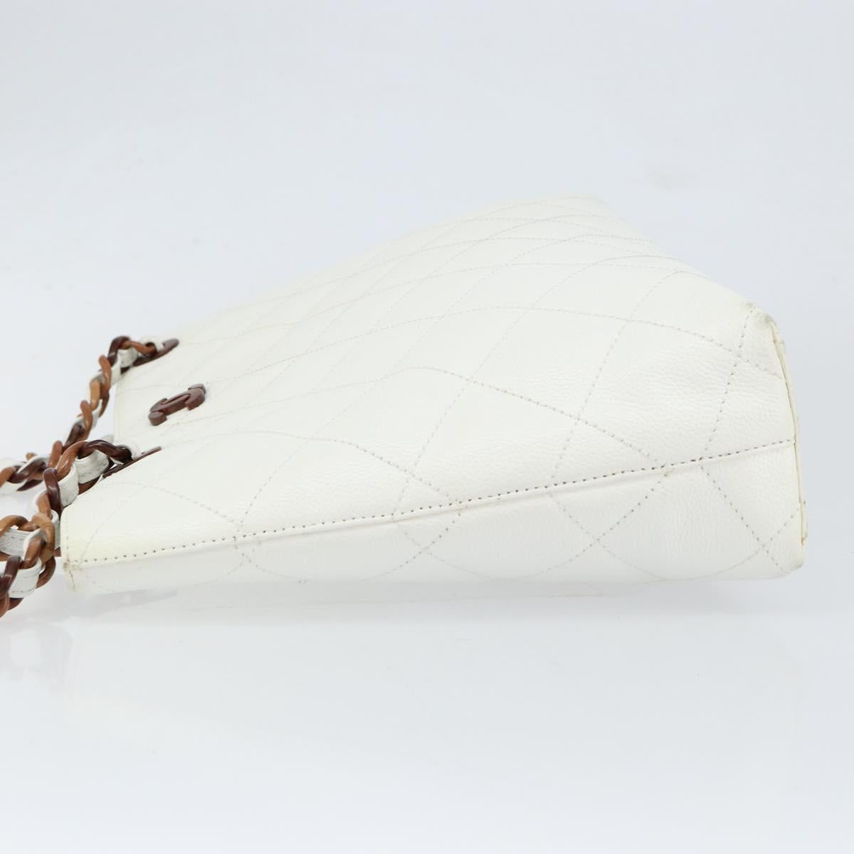 CHANEL Tote Bag Caviar Skin White Gold CC Auth BA7751