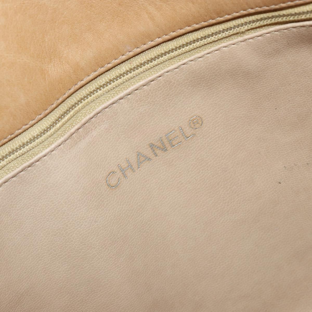 CHANEL Chain Shoulder Bag Lamb Skin Beige Gold CC Auth BA7752