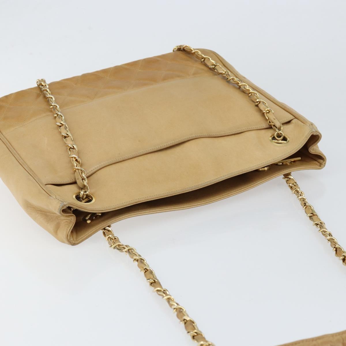 CHANEL Chain Shoulder Bag Lamb Skin Beige Gold CC Auth BA7752