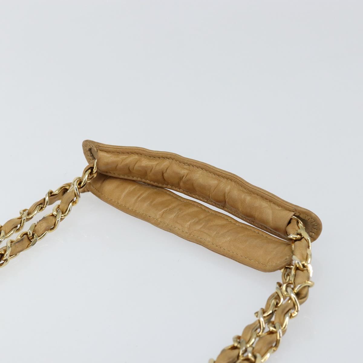 CHANEL Chain Shoulder Bag Lamb Skin Beige Gold CC Auth BA7752