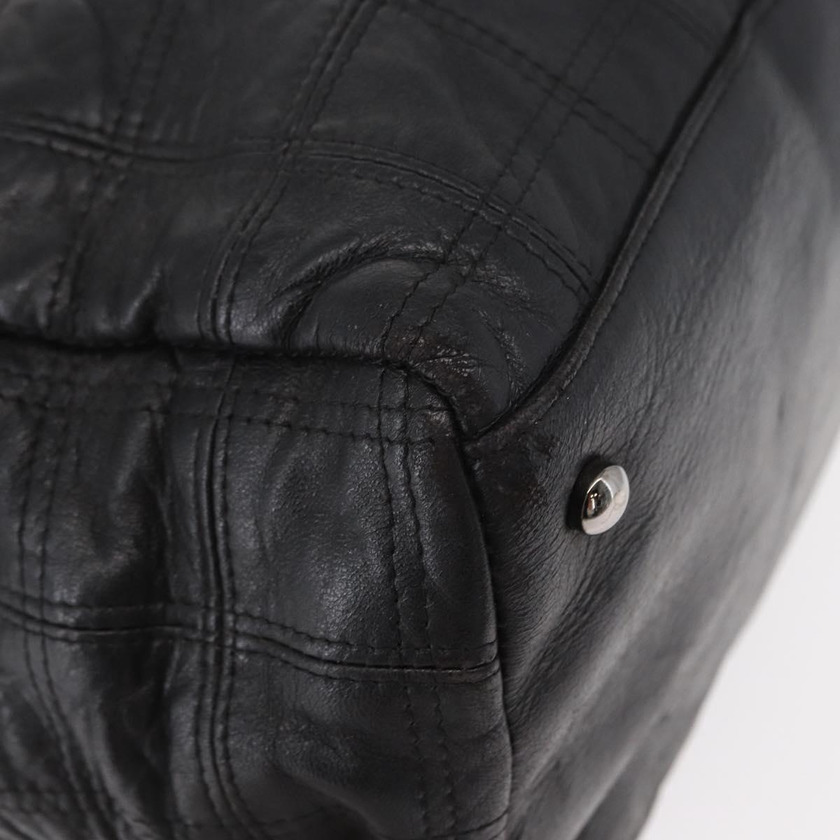 CHANEL Choco Bar Tote Bag Leather Black Silver CC Auth BA7753