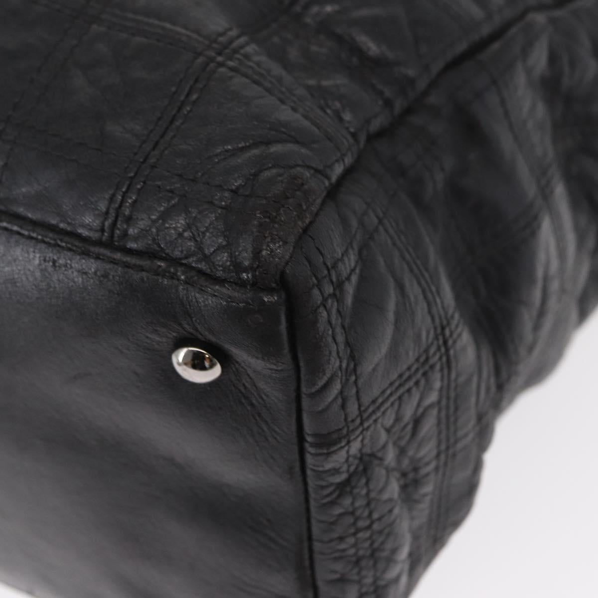 CHANEL Choco Bar Tote Bag Leather Black Silver CC Auth BA7753