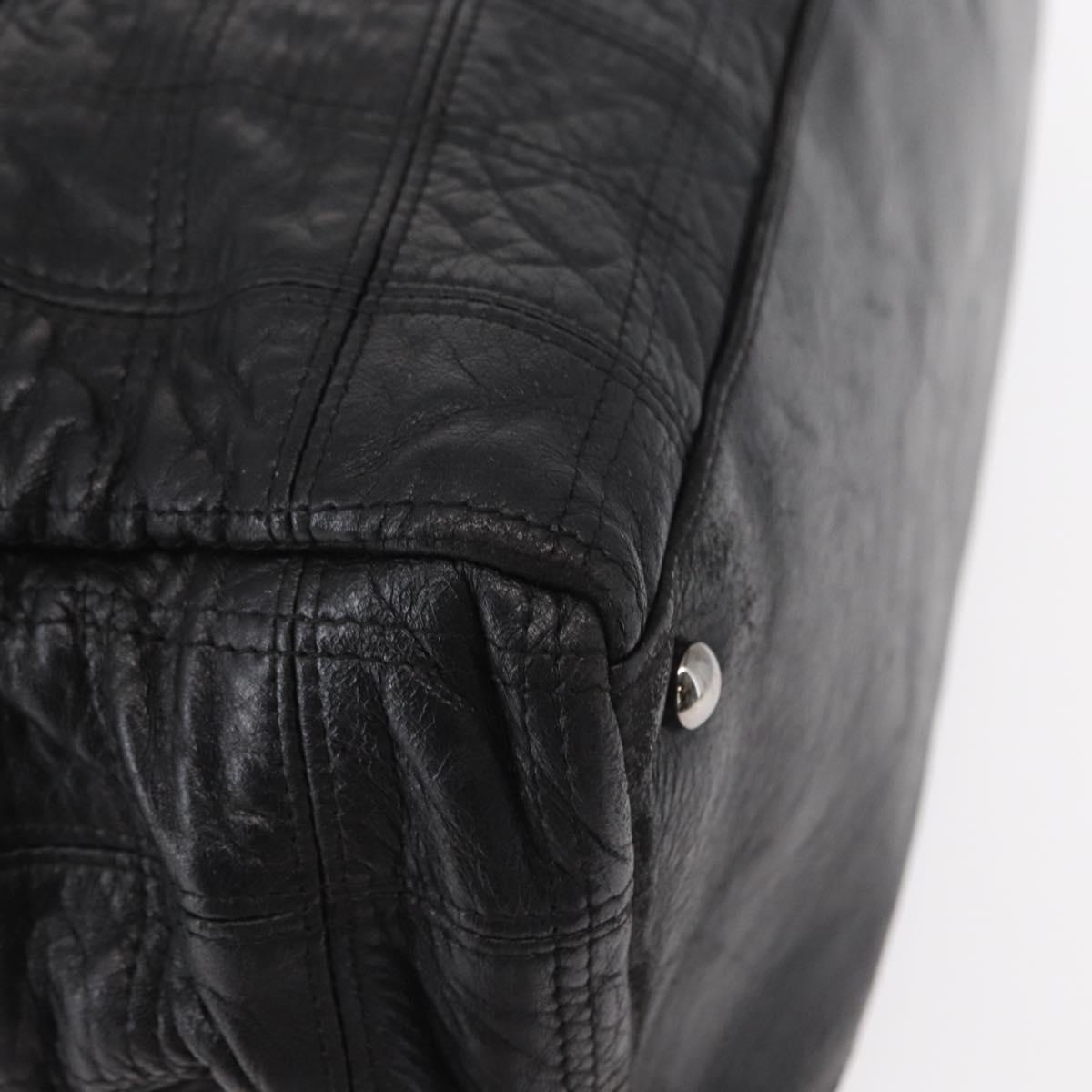 CHANEL Choco Bar Tote Bag Leather Black Silver CC Auth BA7753