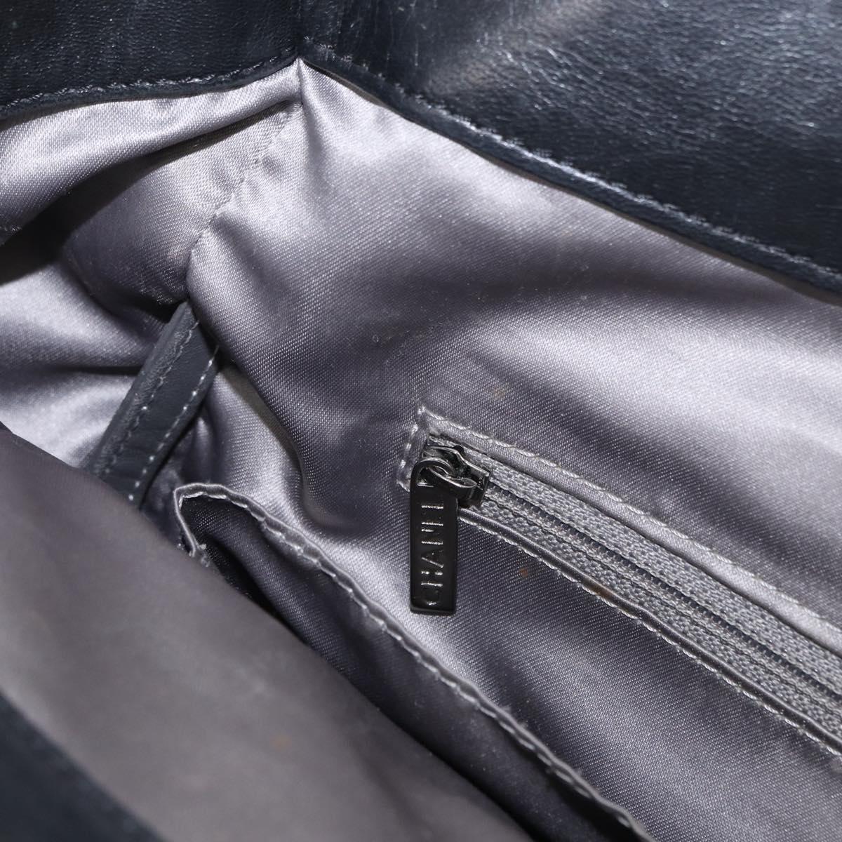 CHANEL Choco Bar Tote Bag Leather Black Silver CC Auth BA7753