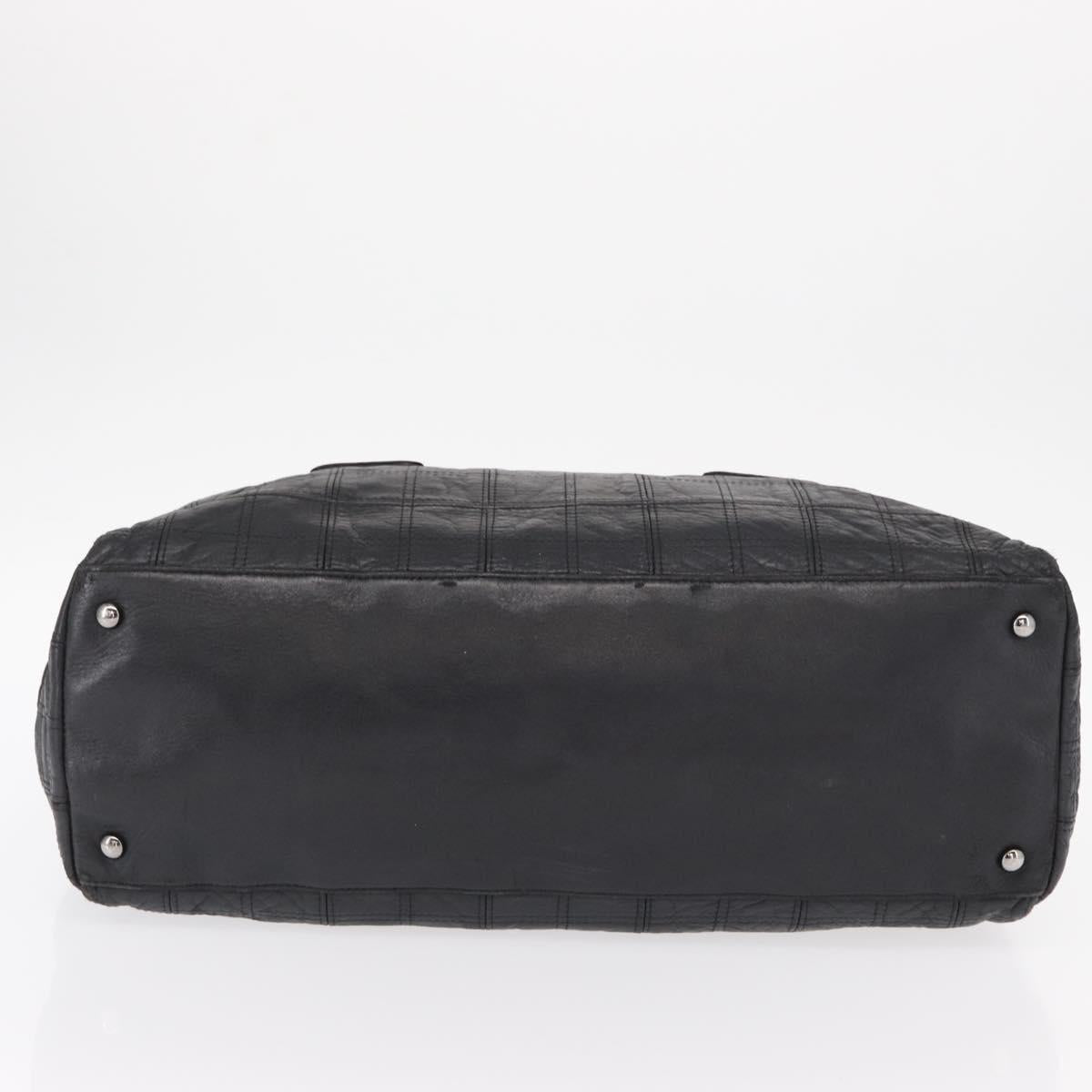 CHANEL Choco Bar Tote Bag Leather Black Silver CC Auth BA7753