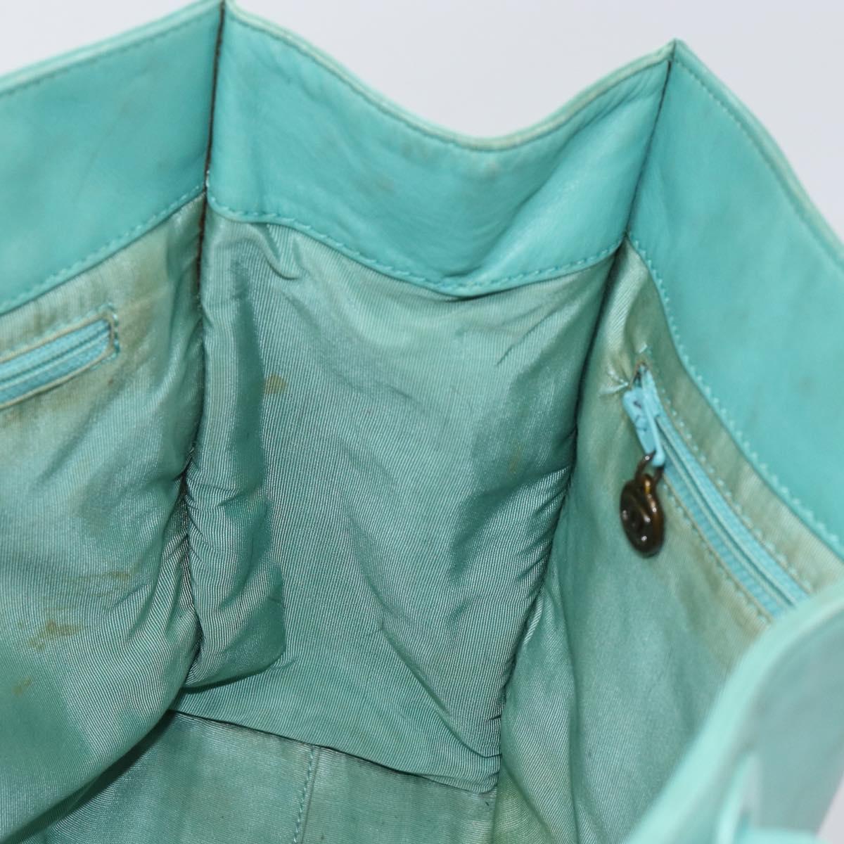 CHANEL Tote Bag Lamb Skin Turquoise Blue CC Auth BA7754