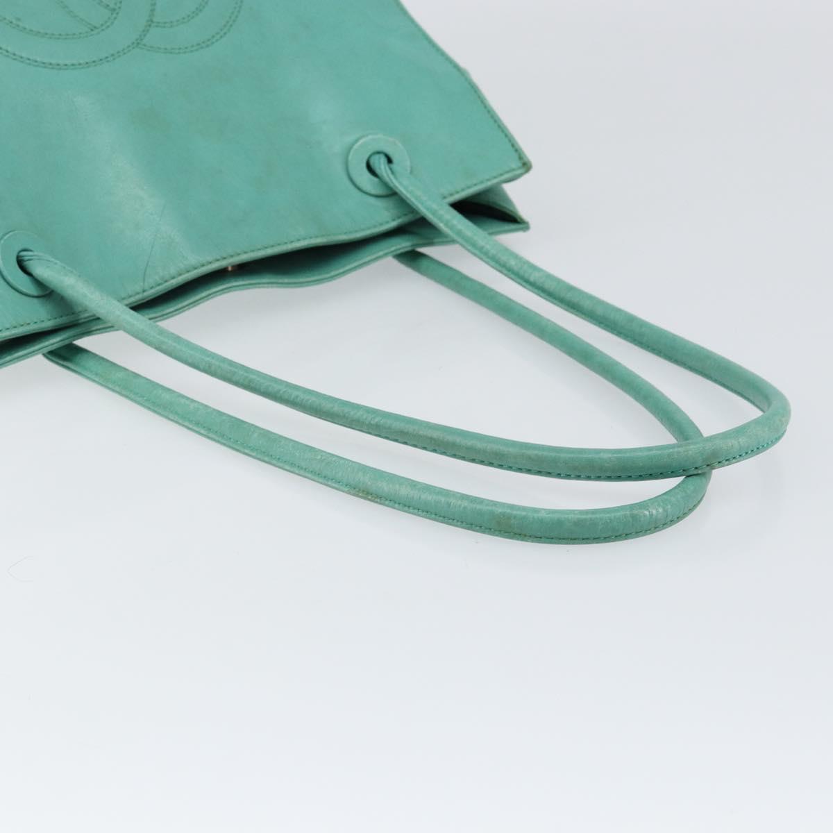 CHANEL Tote Bag Lamb Skin Turquoise Blue CC Auth BA7754