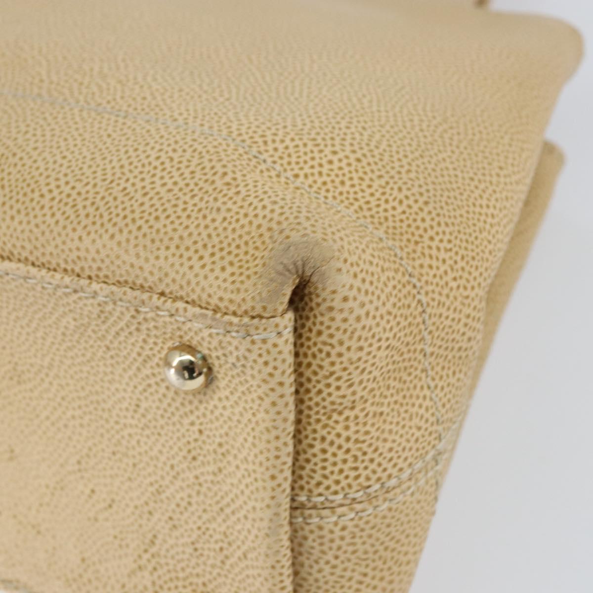 CHANEL Tote Bag Caviar Skin Beige Gold CC Auth BA7755