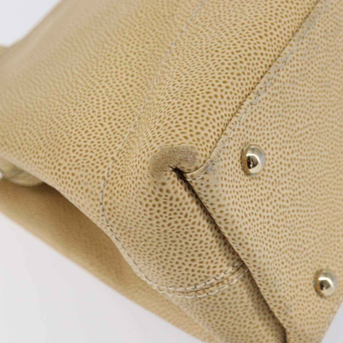 CHANEL Tote Bag Caviar Skin Beige Gold CC Auth BA7755