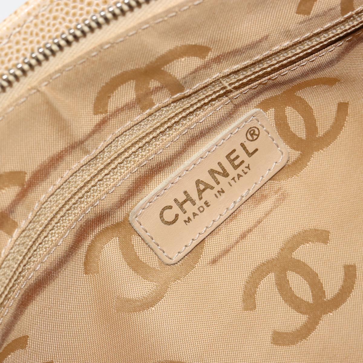 CHANEL Tote Bag Caviar Skin Beige Gold CC Auth BA7755