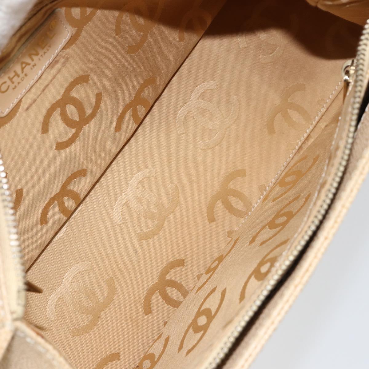 CHANEL Tote Bag Caviar Skin Beige Gold CC Auth BA7755