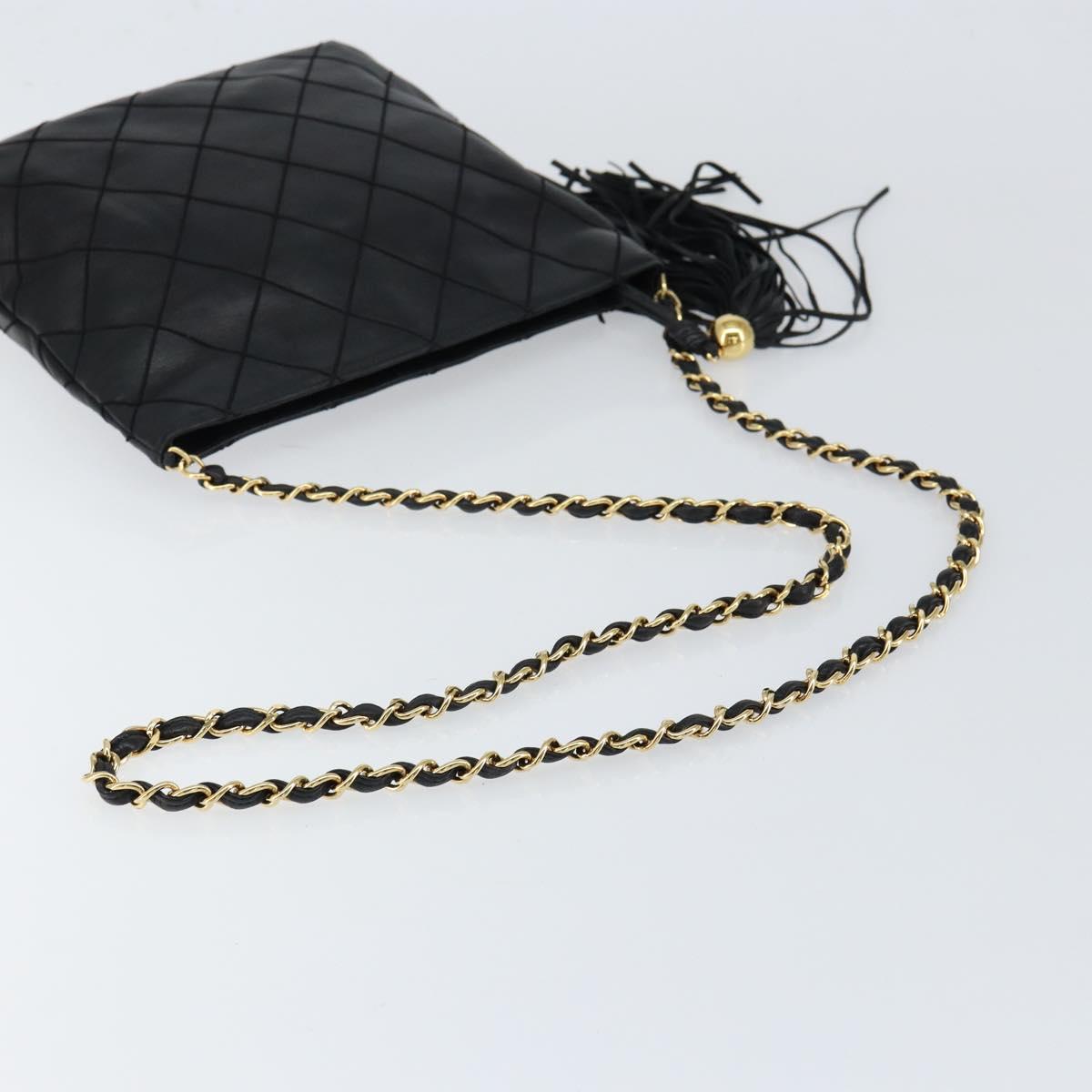 CHANEL Matelasse Chain Shoulder Bag Lamb Skin Black Gold CC Auth BA7756