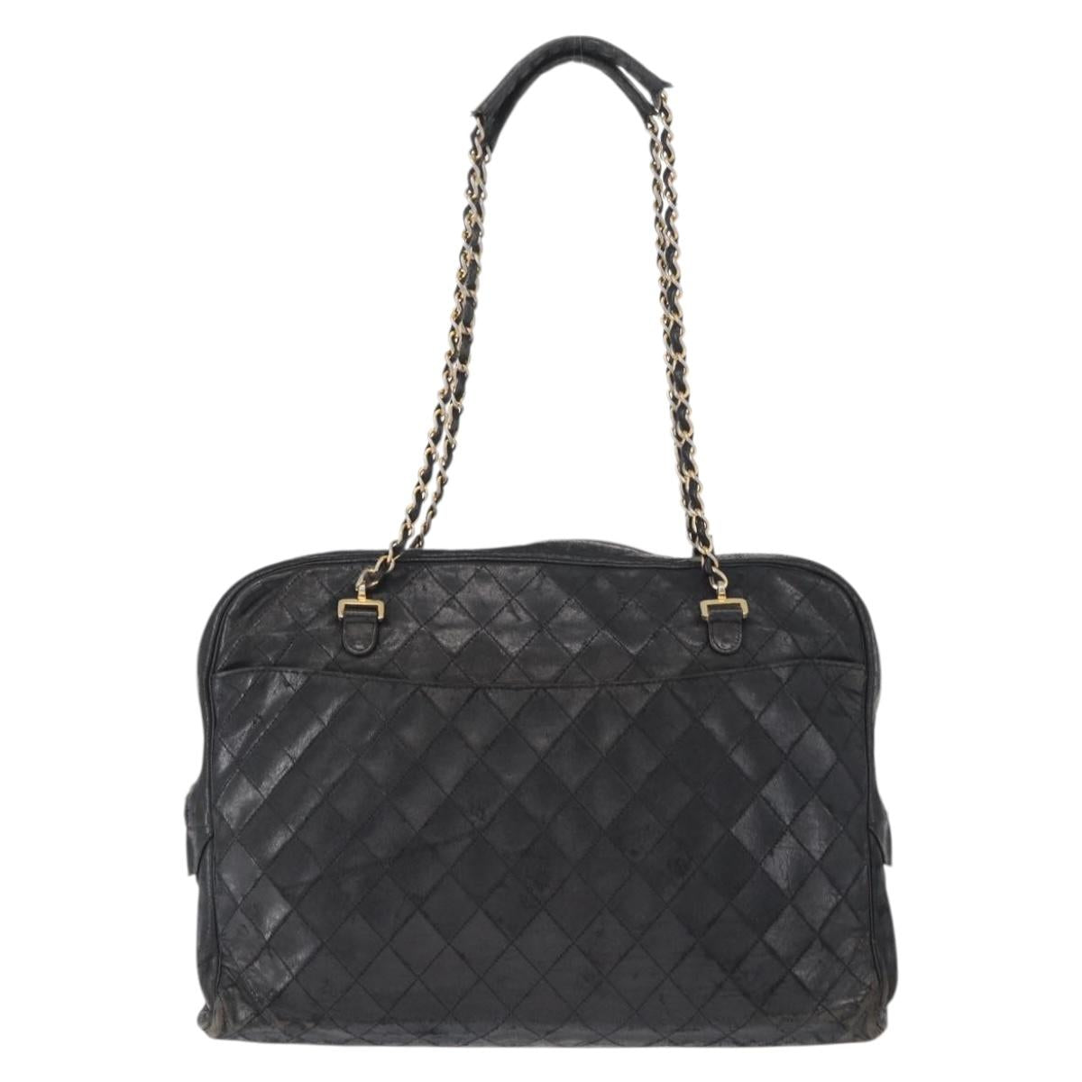 CHANEL Matelasse Chain Shoulder Bag Lamb Skin Black Gold CC Auth BA7757