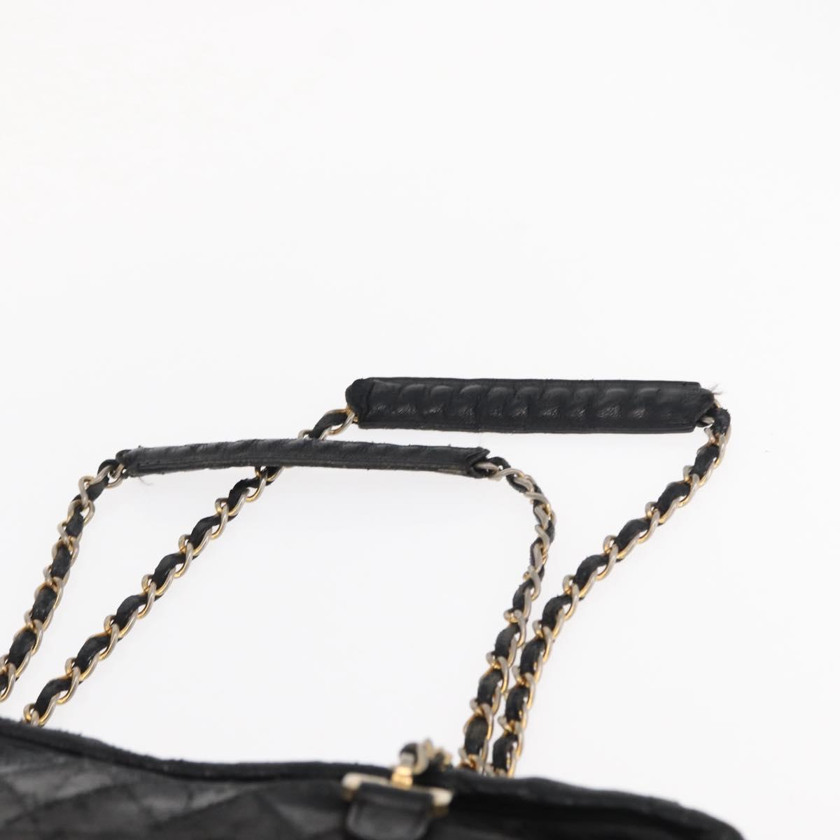 CHANEL Matelasse Chain Shoulder Bag Lamb Skin Black Gold CC Auth BA7757