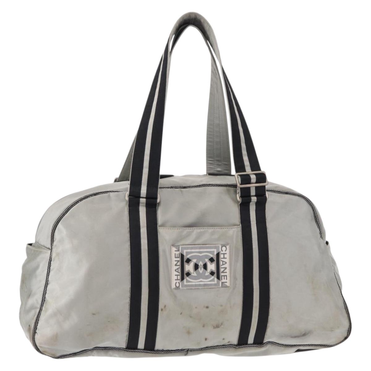 CHANEL Sports Line Boston Bag Nylon Silver CC Auth BA7758