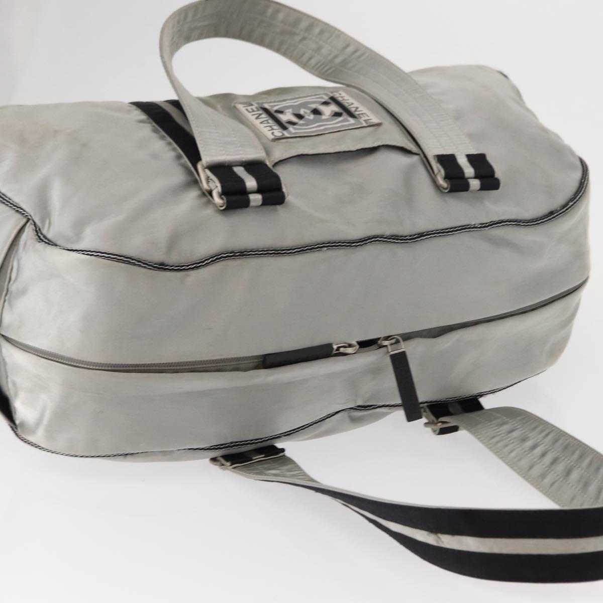 CHANEL Sports Line Boston Bag Nylon Silver CC Auth BA7758
