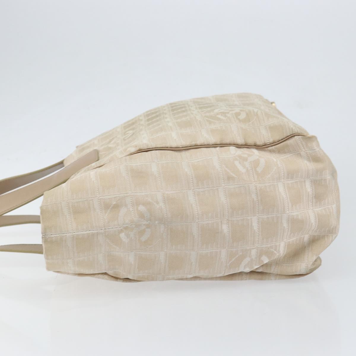 CHANEL New Travel Line Tote Bag Nylon Beige Gold CC Auth BA7759