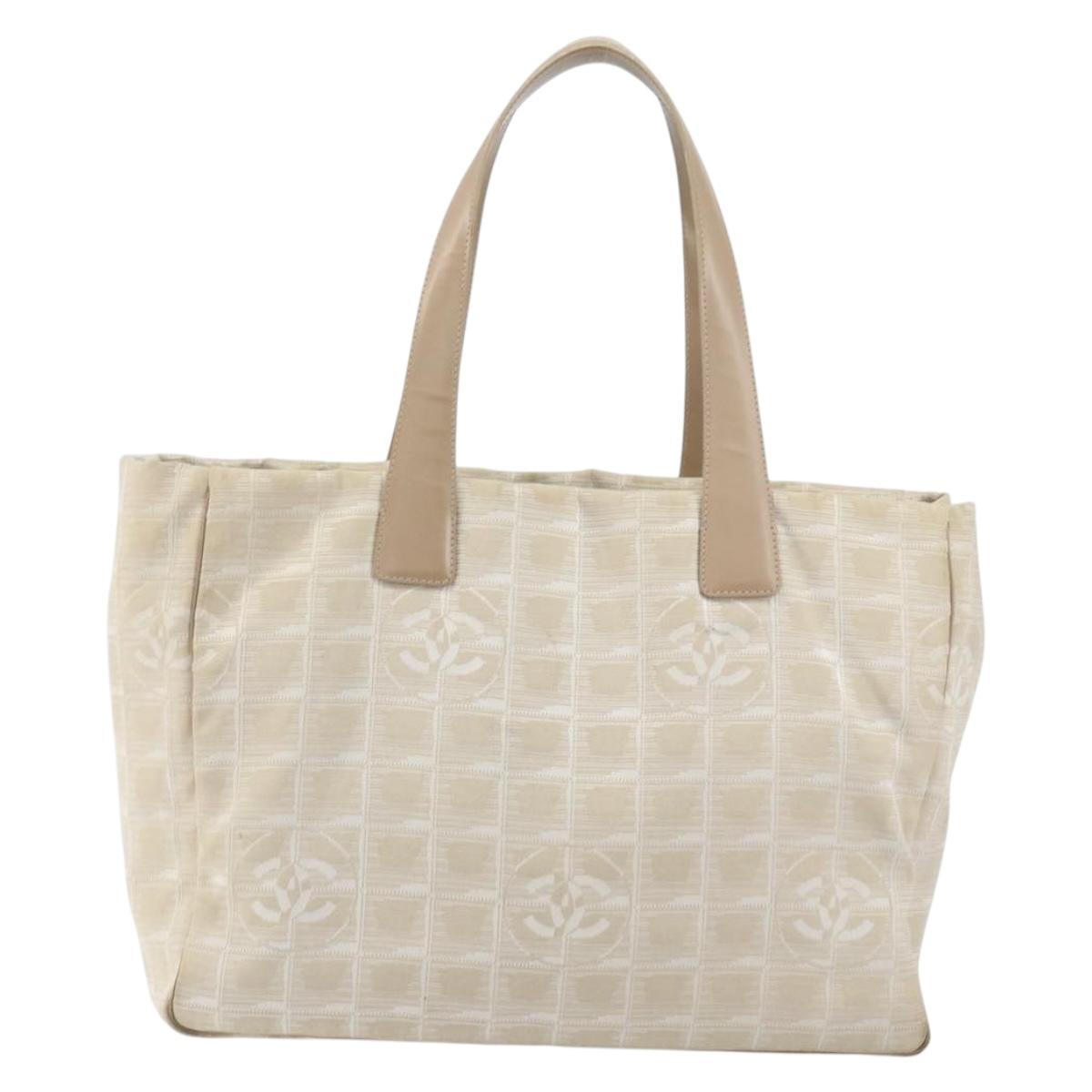 CHANEL New Travel Line Tote Bag Nylon Beige Gold CC Auth BA7760