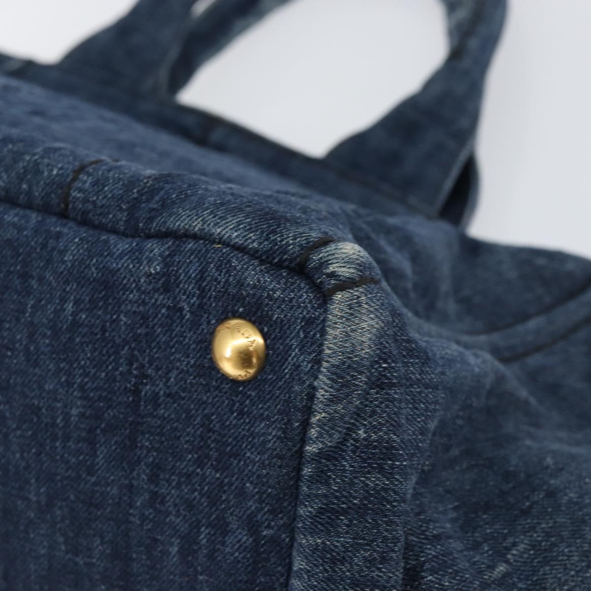 PRADA Canapa MM Hand Bag Denim Blue Gold Auth BA7761