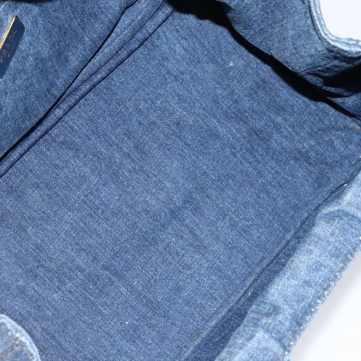 PRADA Canapa MM Hand Bag Denim Blue Gold Auth BA7761